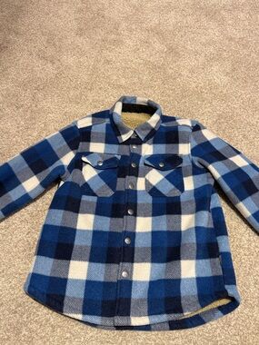 Kids Blue Plaid Fleece Shacket